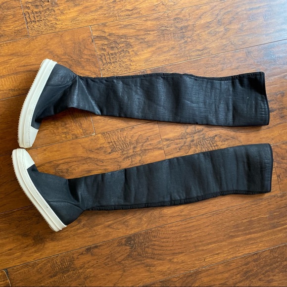 SOLD Rick Owens Sz 8 or 38 DRK SHDW Neoprene Thigh High Boots Shoes - Picture 2 of 5